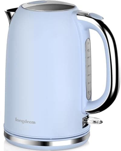 Electric Tea Kettle for Boiling Water, Wide Open Lid Stainless Steel Water Boiler, 1500W/1.7L for Coffee/Tea Brewing, Auto Shut Off & Boil Dry Protection, Cordless Swivel Base & LED Indicator, Blue