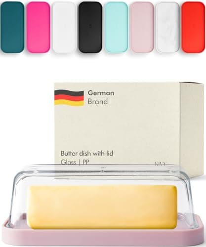 KIVY Glass Butter Dish with Airtight Lid - Keeps Butter Soft - Countertop & Refrigerator Door Shelf - Dishwasher Safe