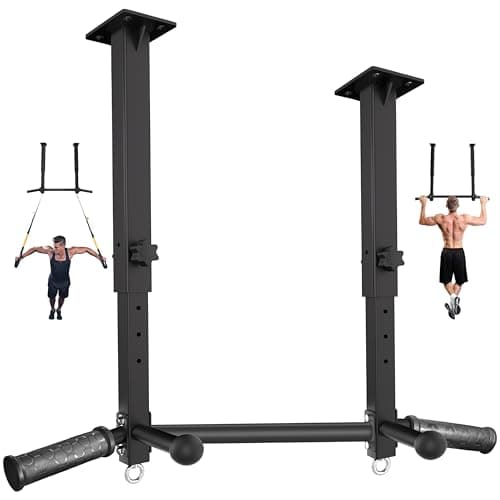 Ceiling Mount Pull Up Bar for Garage/Basement/Rafter - Heavy Duty 800LBS Adjustable Height Multi-Grip Chin Up Bar,Ceiling Joist/Beam Mounted Pull-Up Bar with Ball Finger & Round Anchors