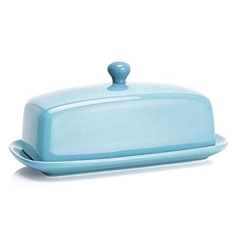 Sweese Butter Dish with Lid, Porcelain Butter Keeper, 7.8 Inch Butter Holder with Handle Cover, Butter Container Perfect for East West Coast Butter, Turquoise