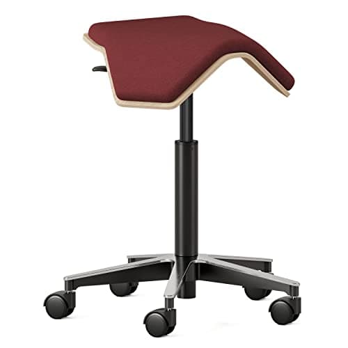 Branch Saddle Chair - Ergonomic Rolling Stool with Birch Plywood Frame and Recycled Seat Fabric - Height Adjustable Saddle Seat for Active Sitting and Better Posture - Brick