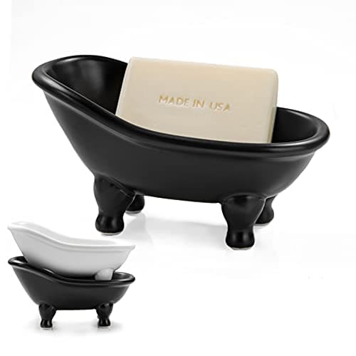 1piece 5.6" Black Ceramic Mini Bathtub Soap Dish Small Planter Makeup Organizer Container Hamster Bathtub (Black)