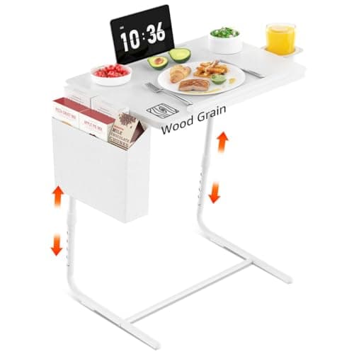 Adjustable TV Tray Folding Dinner - Trays for Eating On Couch Wooden Tables Mate Stand Foldable Desk with Cup Holder Portable