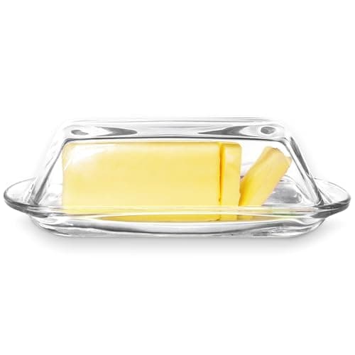 Kangaroo Decorative Clear Glass Butter Dish with Lid for Countertop & Refrigerator - Crystal Covered Butter Tray Storage Container Holder for Counter & Fridge
