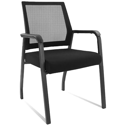 KLASIKA Desk Chair No Wheels, Arm Chair with Ergonomic Lumbar Support and Thickened Seats Cushion, Waiting Room Chairs for Office School Church Guest Reception, Black