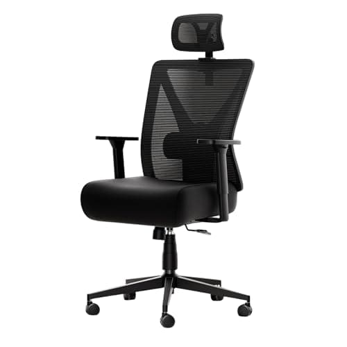 Dowinx Big and Tall Office Chair 600lbs,Ergonomic High Back Computer Chair with Wide Thick Seat Cushion,Adjustable Lumbar Support and Backrest,Metal Base,Black