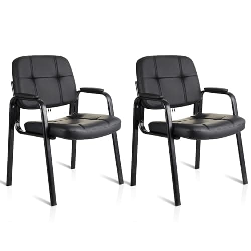 CLATINA Waiting Room Guest Chair with Bonded Leather Padded Arm Rest for Office Reception and Conference Desk Black 2 Pack