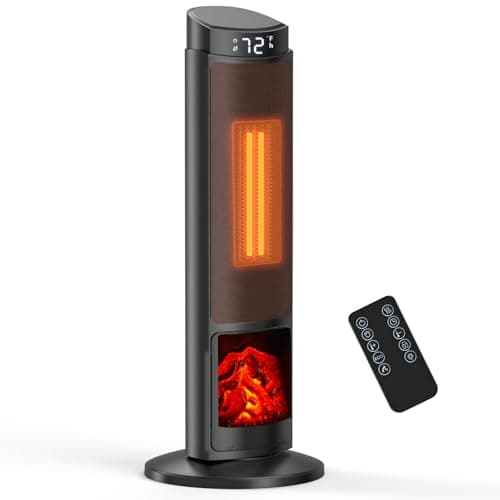 Sweetcrispy Space Heater for Indoor Use, 23Inch Portable Heater with Remote and Thermostat,7 Light Modes, 70°Oscillation, 12H Timer, Up to 95°F, Tip-over Protection,Black