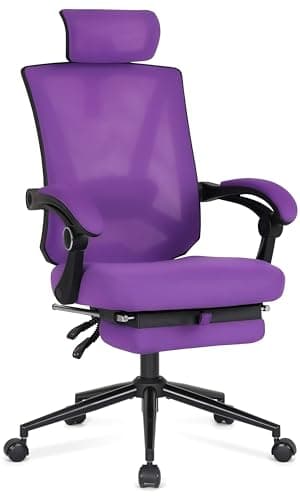Misolant Ergonomic Office Chair with Footrest, Purple Desk Chair with Adjustable 2D Lumbar Support, High Back Mesh Ergonomic Computer Chairs with Adjustable Headrest for Home