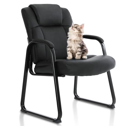CLATINA Big & Tall 500 lb. Guest Chair, Leather Reception Chairs with Sled Base and Padded Arm Rest for Waiting Room Office Home and Meeting Conference-Black