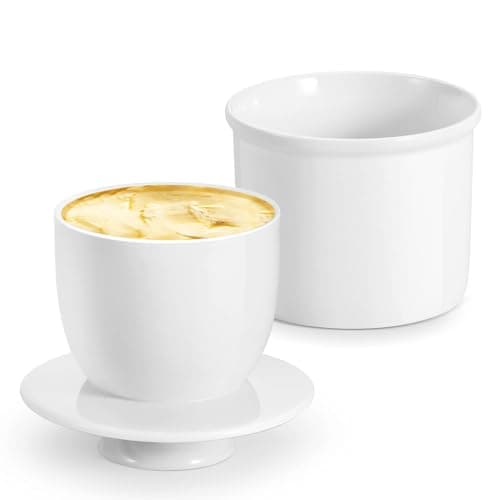 ENERFLAT Butter Dish with Lid - French Butter Keeper, Ceramic Butter Crock for Countertop - Butter Container with Water Reservoir - Country Crock Butter Holder