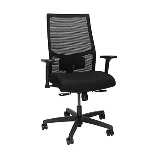 HON Ignition 2.0 Mid Back Task Chair, Standard Synchro-Tilt Control, Office Chair with Lumbar Support, Height and Width Adjustable Arms, Black Frame, Black