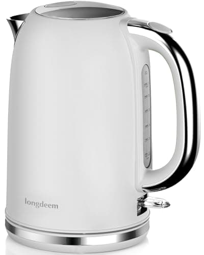 Electric Tea Kettle Stainless Steel 1.7L - Auto Shut Off, Boil Dry Protection, White