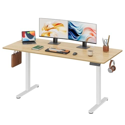 DEVAISE 63 x 28 Inches Electric Standing Desk, Adjustable Height Stand up Desk for Home Office, Ergonomic Sit to Stand Desk with LED Touchscreen, 3 Memory Preset Computer Desk (Maple)