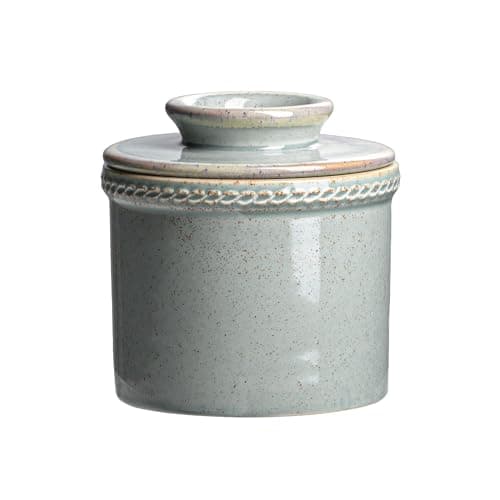 Butter Crock with Lid,Ceramic Butter Crock for Spreadable Soft Butter,Vintage Chain-Rim Design,Home and Kitchen Decor,Housewarming Gift,Speckled Blue