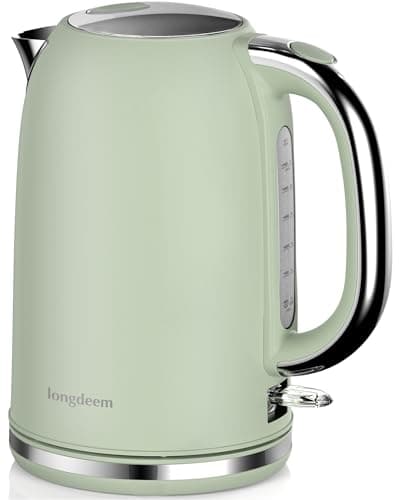 LONGDEEM Electric Tea Kettle for Boiling Water, Wide Open Lid Stainless Steel Water Boiler, 1500W/1.7L for Coffee/Tea Brewing, Auto Shut Off & Boil Dry Protection, LED Indicator, Light Green