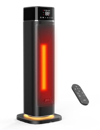 24" Space Heater Indoor, JRD Fast Portable Room Heater with Remote, Night Light, 80° Oscillation,4 Mode, Overheat&Tip-Over Protection, Electric Heaters for Large Room, Bedroom