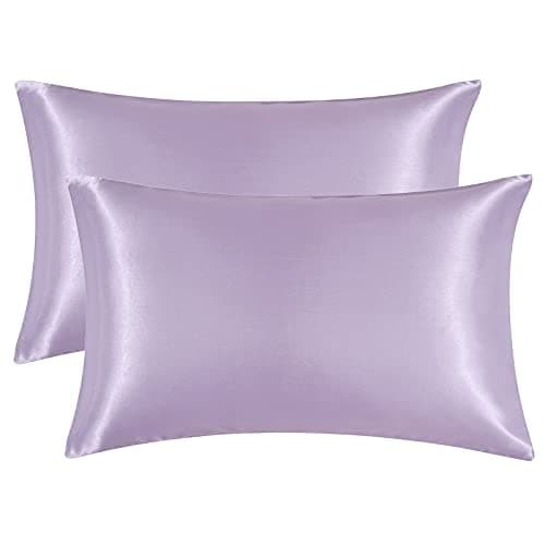 EHEYCIGA Satin Pillowcase Queen Set of 2, Soft Pillowcases for Hair and Skin Similar to Silk, Lavender Pillow Cases 2 Pack with Envelope Closure, 20X30 Inches