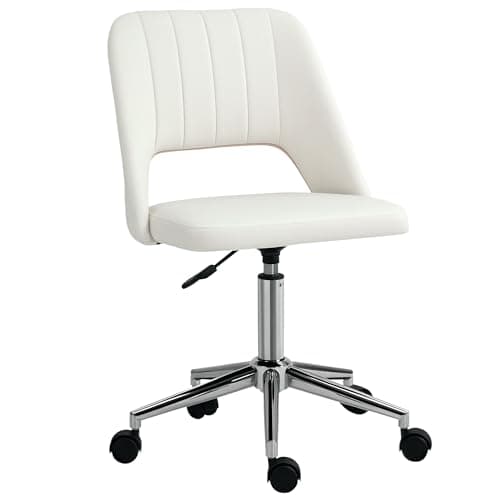Vinsetto Modern Mid Back Office Chair with Velvet Fabric, Swivel Computer Armless Desk Chair with Hollow Back Design for Home Office, Cream White