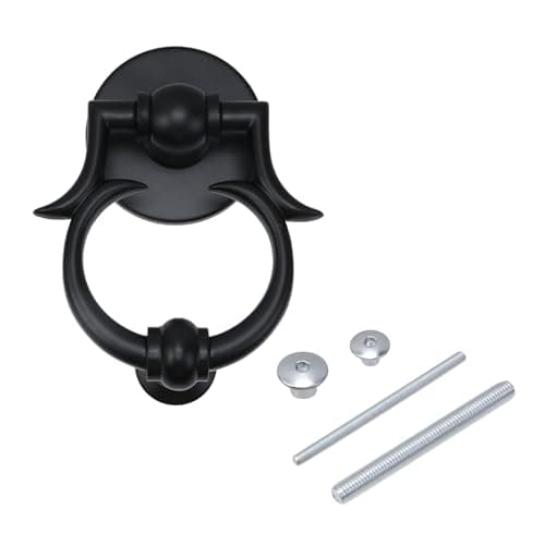 Pastlla Door Knocker for Front Door, Gate Knocker with Strike Plate Door Hardware Door Knockers Home (Black)