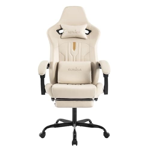 Gaming Chair with Footrest Ergonomic Computer Chair Massage Lumbar Cushion, Racing Video Game Chair Adjustable Rocker Recliner Executive Office Desk Chair Pu Leather for Adults