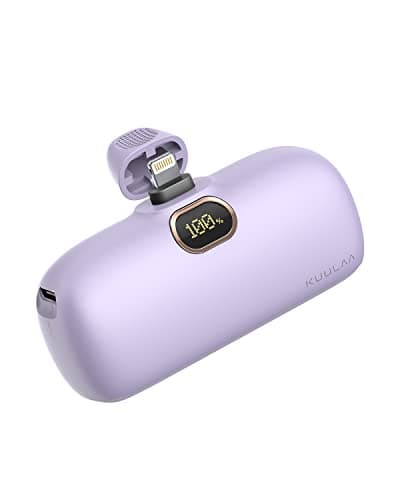 Kuulaa Portable Charger with Built-in Lightning Cable 5000mAh Small iPhone Fast Charging Mini Portable Phone Charger for iPhone 14/13/13 Pro/12/12 Pro/11/XR/XS/X/8/7/6, Purple