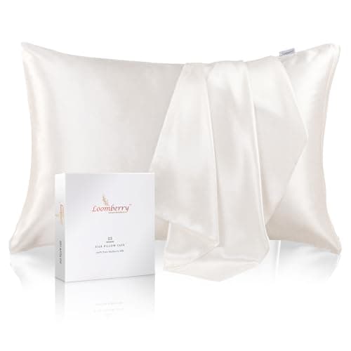 LOOMBERRY 100% Pure Mulberry Silk Pillowcase for Hair and Skin, 6A Grade 22 Momme Silk Pillow Cases with Zipper, Soft Cooling Washable Both Sided Silk Pillow Cover (Ivory White, Queen 20''x30'')