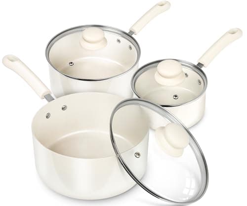 MICHELANGELO Nonstick Saucepan with Lid, Ceramic Sauce Pan Sets, Easy to Clean Sauce Pans, Multi-Purpose Cooking Pots, 1QT & 2QT & 3QT, White