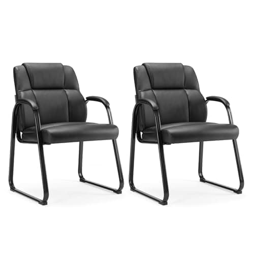 Sweetcrispy Waiting Room Chairs Set of 2, Leather Stationary Office Guest Chair No Wheels, Comfy Padded Arms and Seld Base, for Reception Area Conference Room Lobby Home Computer Desk Bedroom Elderly