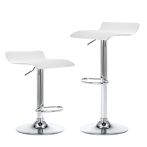 NOBPEINT Contemporary Chrome Air Lift Adjustable Swivel Bar Stool, Set of 2, White