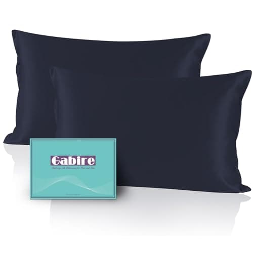 Gabire Mulberry Silk Pillowcases Set of 2, Both Sides Real Silk Pillowcase for Hair and Skin Prevent Acne Pillowcase Organic Silk Pillow case 2 Pack with Hidden Zipper, Navy Blue, Standard (20"×26")