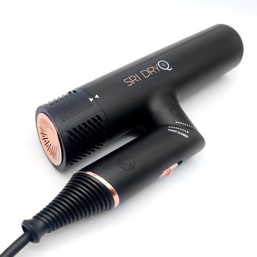 SRILabs DryQ “Smart” Hair Dryer - Super Lightweight, Foldable - Powerful, Quiet Motor - Infrared and Ionic Technology - 3 Magnetic Attachments - Heat Control with Locking Switch