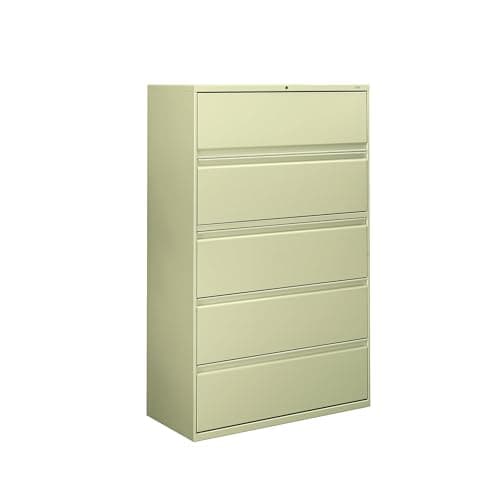 HON 5 Drawer Lateral File Cabinet with Lock, Metal Filing Cabinets for Offices, Adjustable Hangrails for A4, Legal, Letter Files, 21.31" Deep, Putty