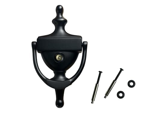 QCAA Solid Brass Door Knocker, 7", with 160 Degree Glass Len Door Viewer (UL Listed), Matte Black, 1 Pack