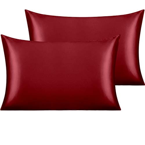 NTBAY 2 Pack Satin Standard Pillowcases for Hair and Skin, Luxurious and Silky Pillow Cases with Envelope Closure, 20x26 Inches, Wine Red