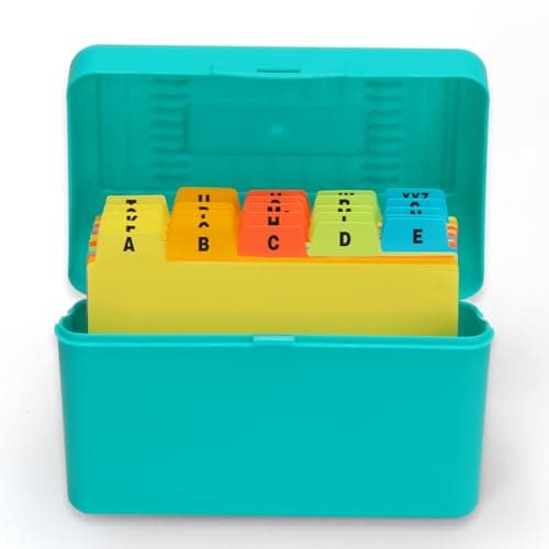 H4D Index Card Holder 3x5 Inches with 25 Plastic Dividers, Teal