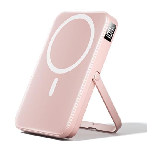 LENUTO Magnetic Power Bank 10000mAh with for MagSafe Charging,PD 22.5W Fast Charge,Foldable Stand,Dual USB Output,LED Display (Pink)