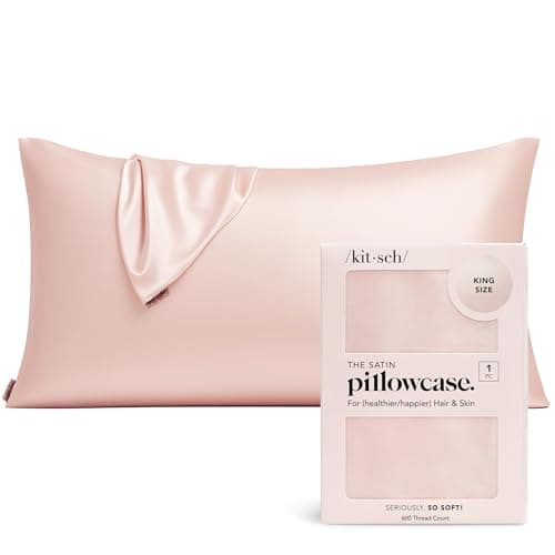 Kitsch Satin Pillowcase with Zipper for Hair & Skin - Softer Than Silk Pillow Cases, Smooth Cooling Satin Pillow Case, Wrinkle-Free, Machine Washable - King Size Satin Pillow Case (19x36) - Blush