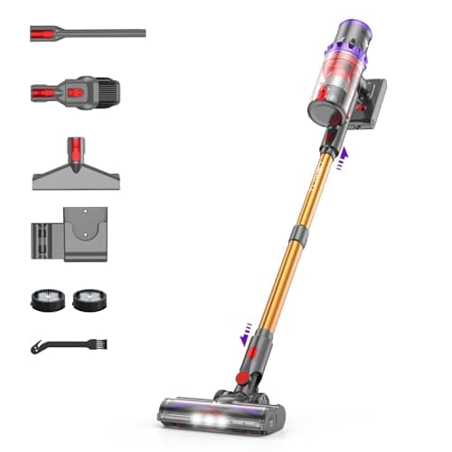 Coovy Cordless Vacuum Cleaner SU7, 580W 50Kpa 75 Minutes Runtime Stick Vacuum with Touch Screen, Anti-Tangle Wireless Powerful Lightweight Vac for Home Pet Hair Carpet Hardwood