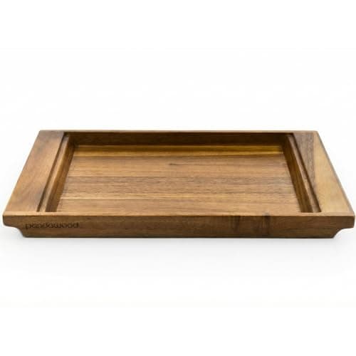 PANDAWOOD Wood Serving Tray with Handles - Large Acacia Wooden Tray for Coffee Table Ottoman Kitchen Counter - Decorative Food Tray Serving Platter - Rectangle Dinner Tray 15.7"x11"