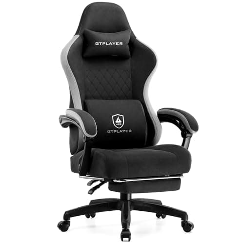 GTPLAYER Office Chair, Gaming Computer Desk Fabric Chair with Footrest, High Back Ergonomic Office Chair with Pocket Spring Lumbar Support and Linkage Armrests Adjustable Height Swivel for Home Task