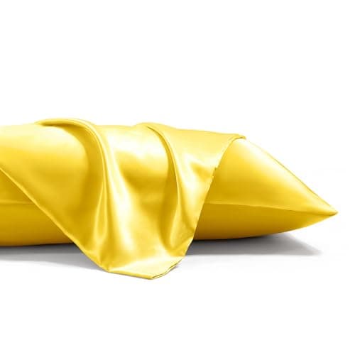 STFRBTH Satin Pillowcase for Hair and Skin - Standard Size Set of 2 - Yellow Breathable Soft Pillow Case with Envelope Closure, Similar to Silk Pillow Cover, 20x26 Inches