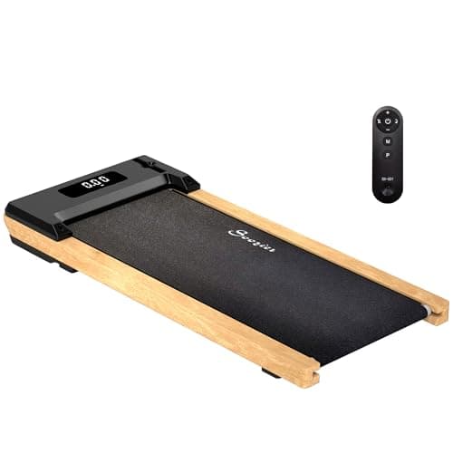 Soozier Wood Walking Pad, 2.5HP Under Desk Treadmill with Remote Control, Transport Wheels and LED Display, Quiet Walking Machine for Home Gym Office, Installation-Free