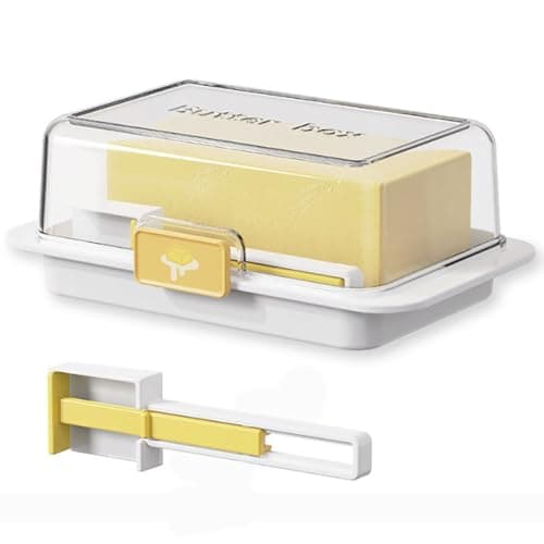 Butter Dish with Lid for Countertop and Refrigerator Door Shelf, Airtight Butter Keeper with Precision Spoon, Plastic Butter Holder Tray Container for West/East Coast Butter, BPA-Free