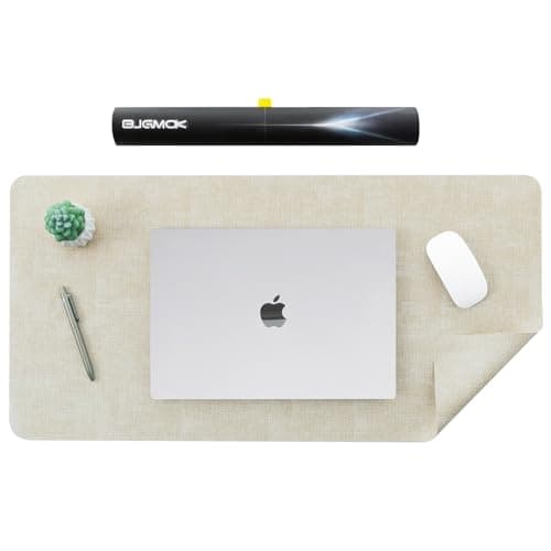 BJGMOK Faux Leather Desk Pad Protector, Large Desk Mat, Keyboard Pad, Non-Slip PU Leather Desk Blotter,Desk Cover mat, Felt Desk mat, Desk mat for Keyboard (Rice Apricot White)