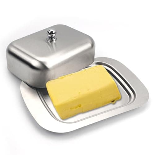 Stainless Steel Butter Dish with Lid – Easy-to-Hold Handle Design, Metal Countertop Stainless Butter Dish Keeps Butter Fresh, Fits Standard Butter Sticks, Dishwasher Safe