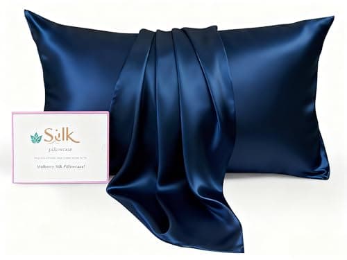FCHJXTL Silk Pillow Cases - 6A Luxury 100% Mulberry Silk Pillowcase for Hair and Skin - Anti-Wrinkle, Cooling & Smooth, Hidden Zipper - Pillowcases for Sleeping Women (Navy Blue, Standard)