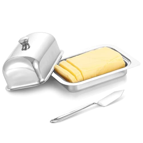 KSJONE Stainless Steel Large Butter Dish with Lid, Butter Cheese Storage Box, 6.6 inch Butter Container, Half Kg Butter Box, Fridge Storage Container, Dishwasher Safe, Butter Tray for White Butter