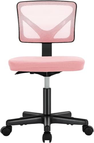 Sweetcrispy Office Computer Desk Chair, Ergonomic Low-Back Mesh Rolling Work Swivel Chairs with Wheels, Armless Comfortable Seat Lumbar Support for Home, Bedroom, Study, Student, Adults, Pink