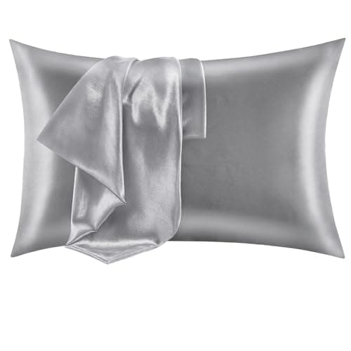 CozyLux Silk Satin Pillowcase for Hair and Skin Queen Set of 2 Soft Pillow Cases Silky Microfiber Bed Pillow Covers Wrinkle Resistant with Envelope Closure(Light Grey/Gray, 20 x 30 Inches)